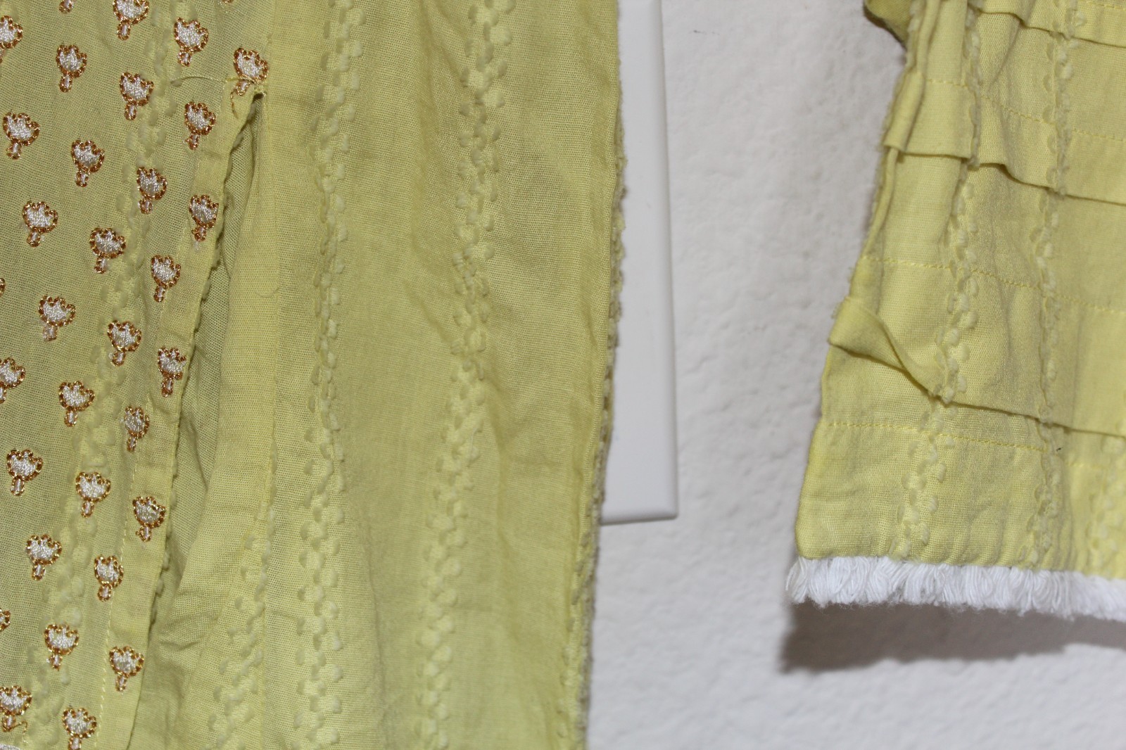 Khaadi Pakistani 100% Cotton Kurti Dress Womens 16 Yellow Lime Embroidered Tunic