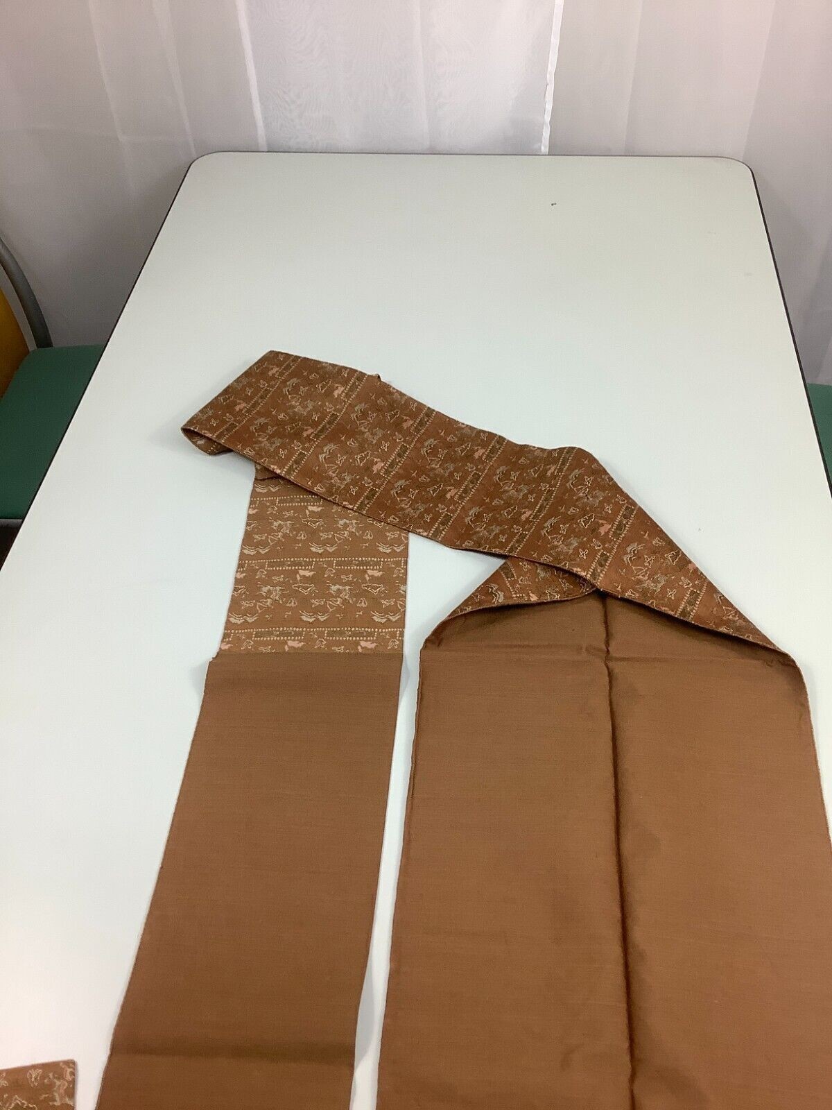 Japanese Vintage Kimono Nagoya Obi Silk Cloth Brown Animal 138.5ｘ30cm