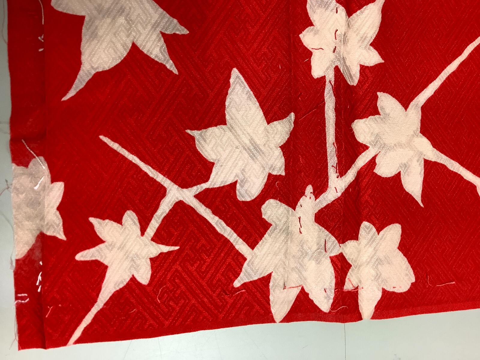 Japanese Vintage Kimono Fabric cloth Boro silk red Maple scrub dirt 30.3×13.3in