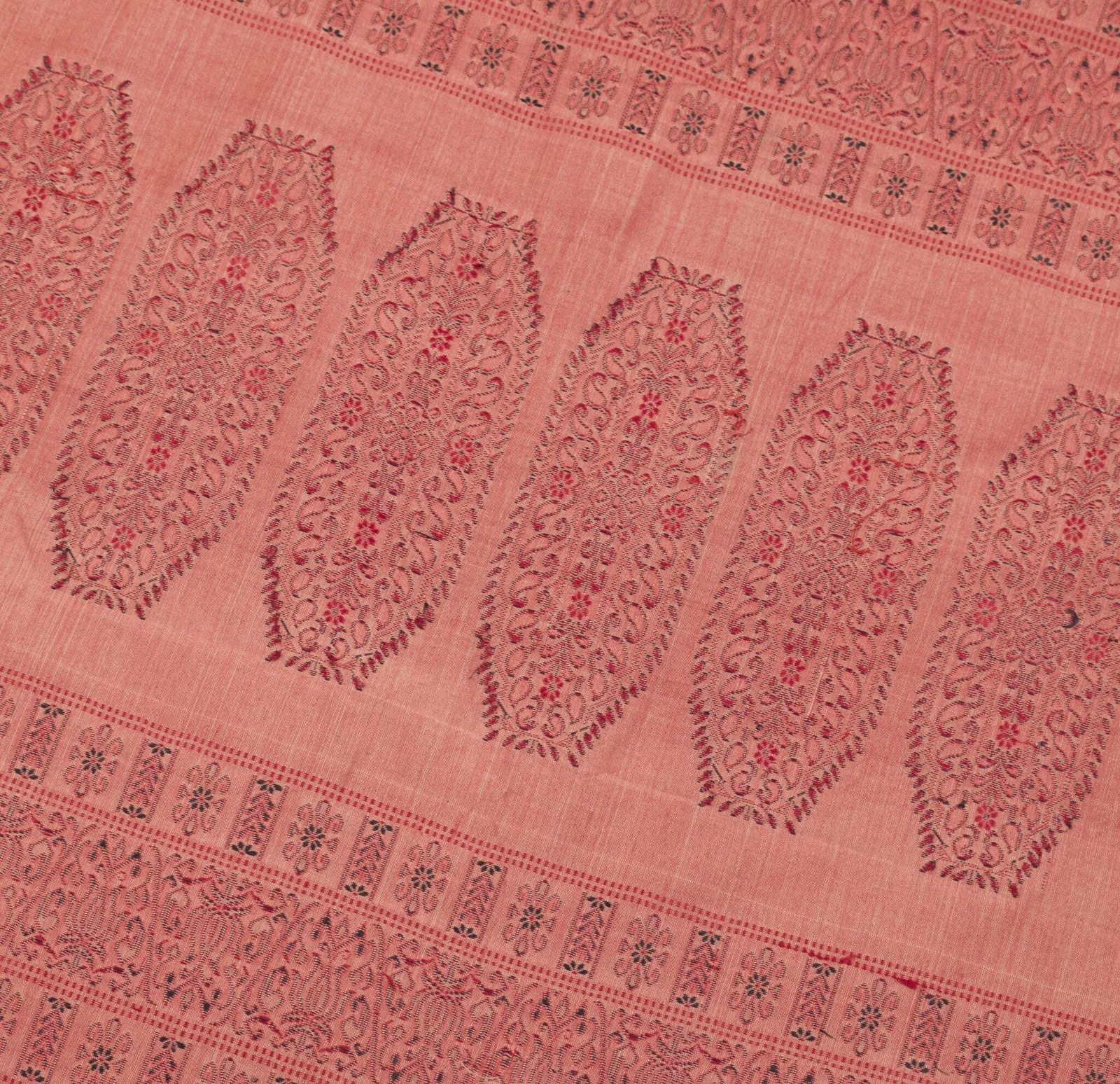 Sushila Vintage Black Hand Woven Saree Pure Cotton Silk Paisley Soft Sari Fabric