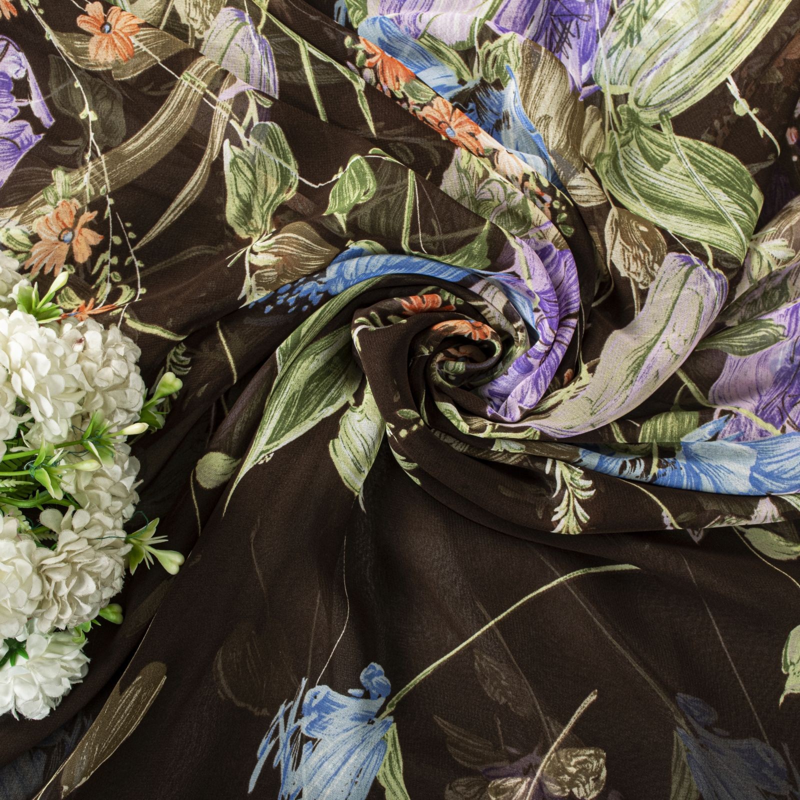 Sanskriti Vintage Brown Pure Georgette Silk Saree Floral Print Sari 6Yard Craft
