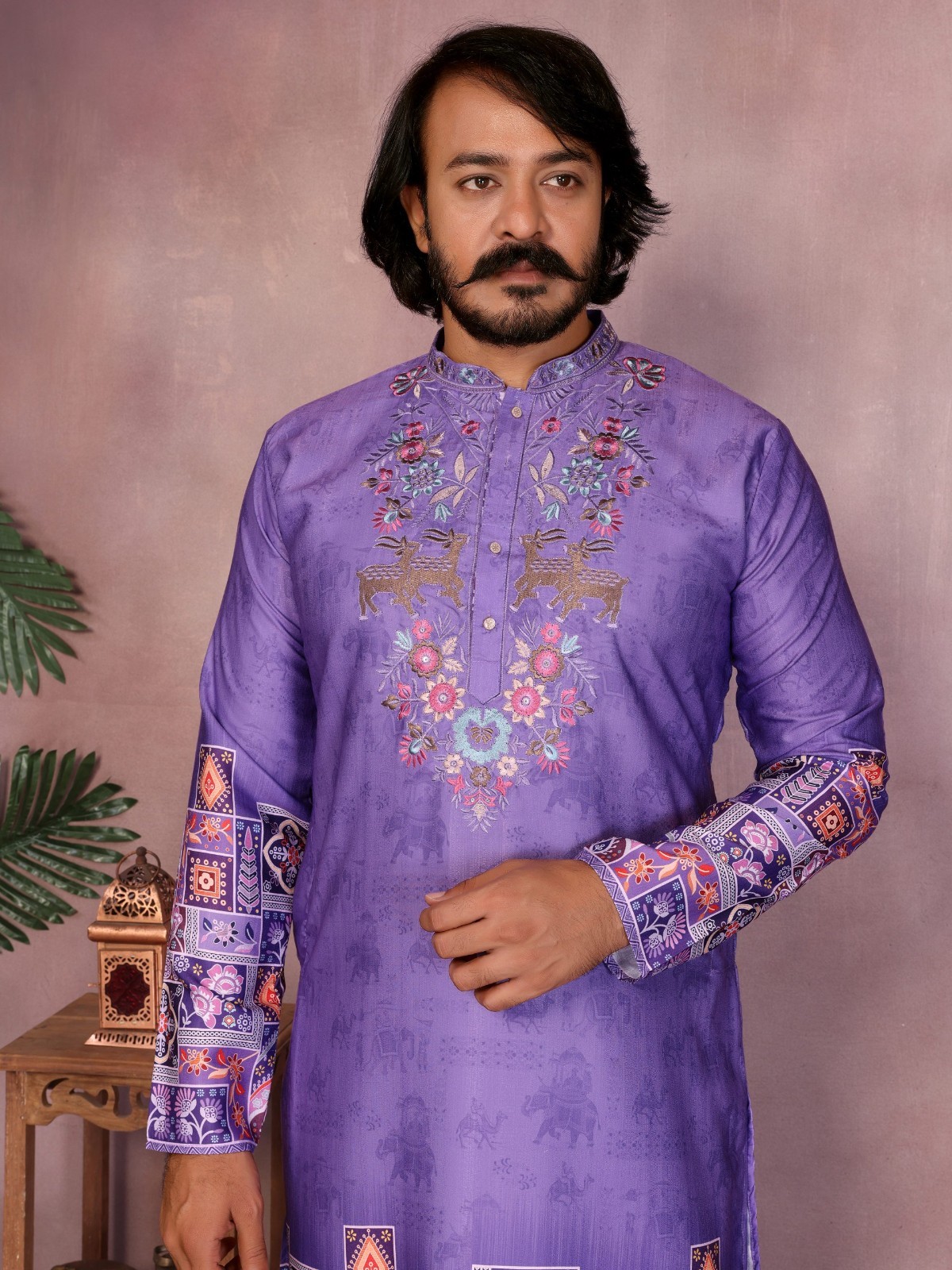 Indian Men’s Ethnic Kurta Pajama Set Wedding Wear Pakistani Sherwani Style Party