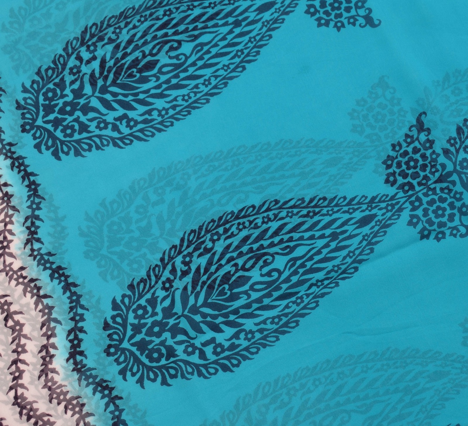 Sushila Vintage Aqua Blue Saree 100% Pure Georgette Silk Printed Craft Fabric