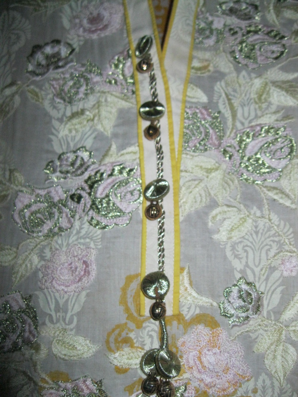 INDIA, COTTON DRESS/KURTA, W/ PINK, ORANGE AND SILVER EMB., SZ. S/M