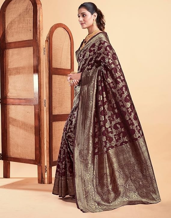 Women’s Banarasi Soft Silk Saree Pure Silk with Unstitched Blouse Piece