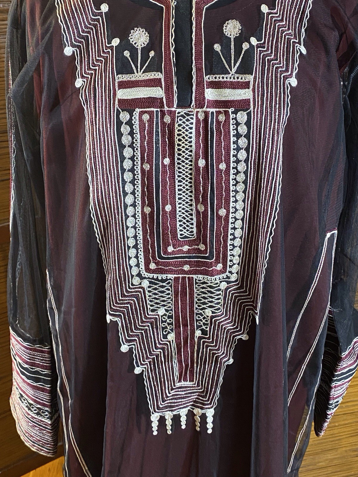 Maroon and Black Saudi Dress with Silver Embroidery