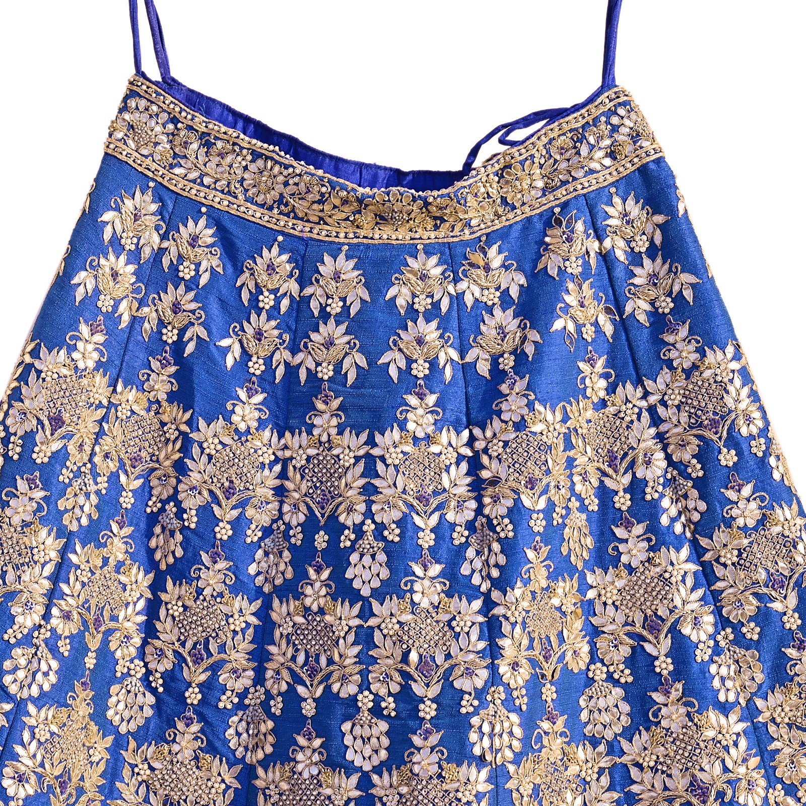 Indian Heavy Blue Raw silk Hand Embroidered Lehenga/Skirt Bridal Wear Gota Patti