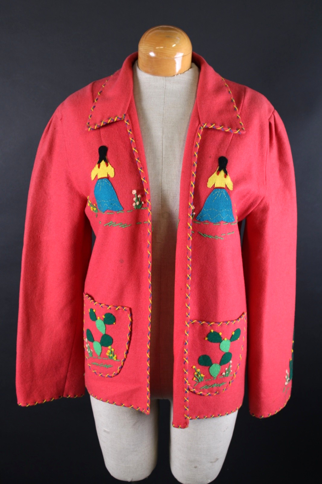 Vintage 1940s Mexican Mexico Wool Souvenir Jacket Women’s Size Medium