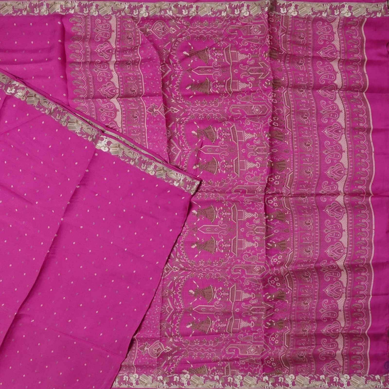 Vintage Magenta Pink Sarees 100% Pure Silk Printed Indian Sari 5YD Craft Fabric