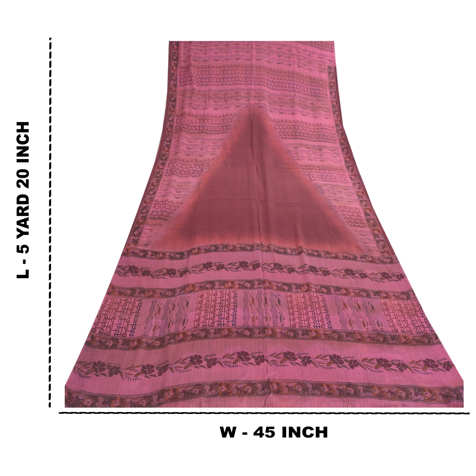 Sanskriti Vintage Saree Pink Pure Crepe Silk Floral Printed Sari 5.5+Yd Fabric