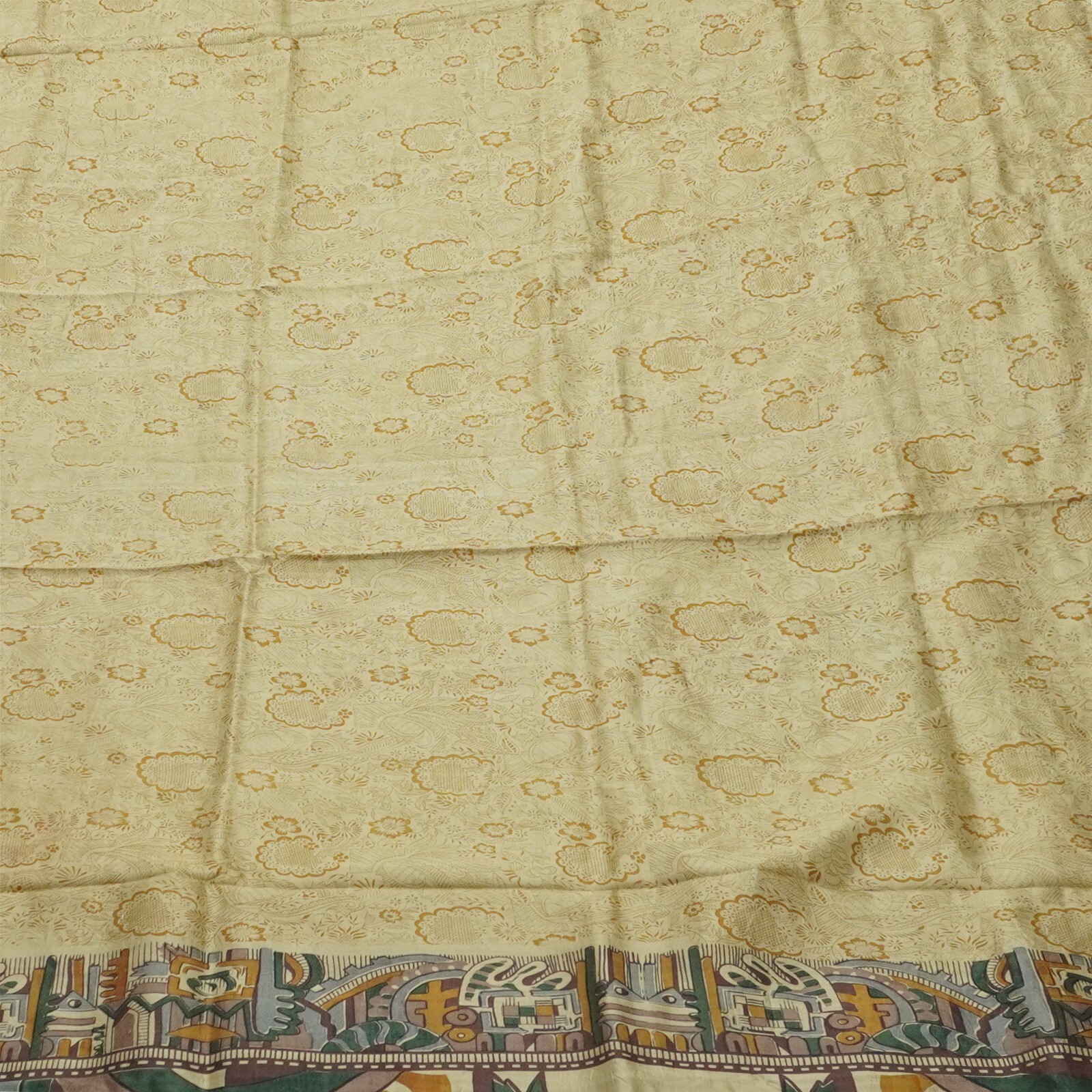 Namaste Vintage Brown Sarees 100% Pure Silk Printed Indian Sari 6YD Craft Fabric