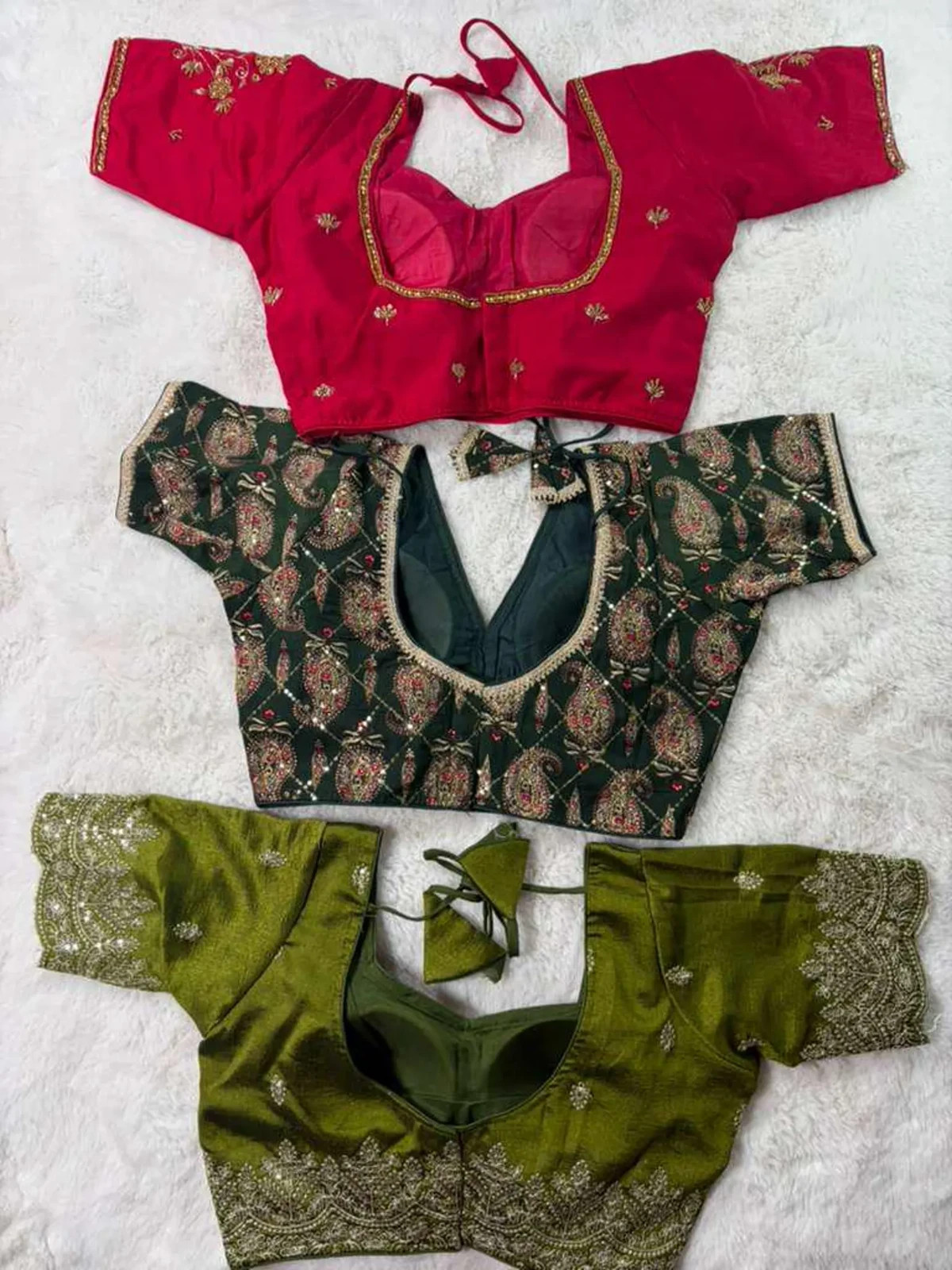 Set of 3 Embroidered Party Wear Readymade Blouses – Size 40 & Adjustable up to 4