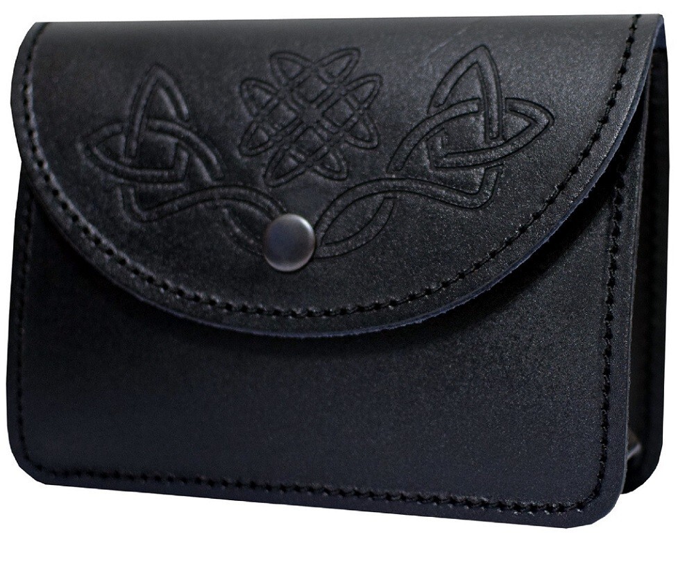 Black Kilt Belt pouch With Celtic Embossed 100% real Leather sporran/pouch water