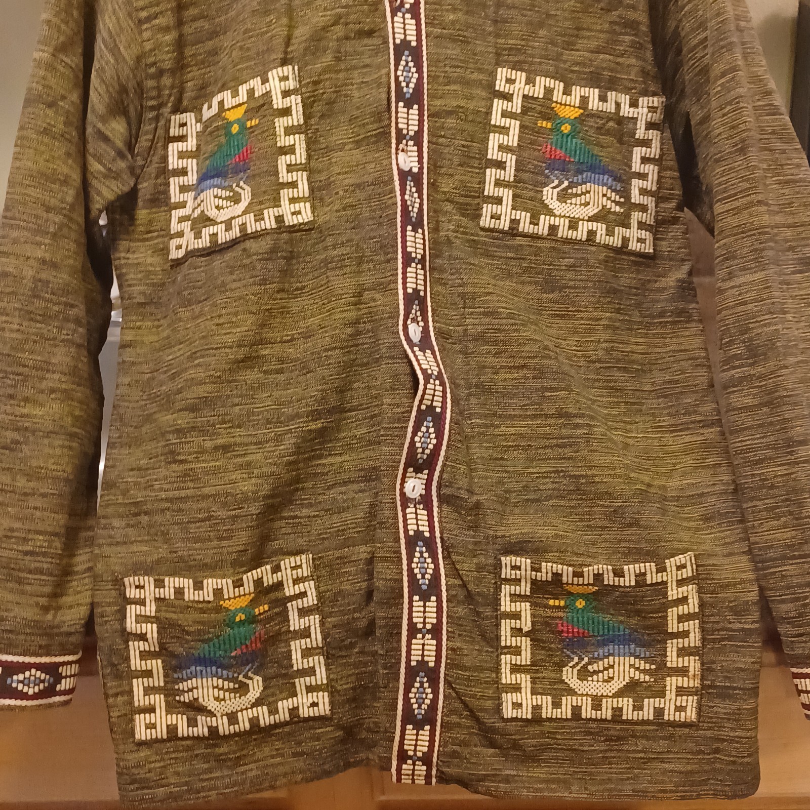 Vintage Guatemalan Handmade Embroidered Quetzal Bird Shirt Jacket Unisex