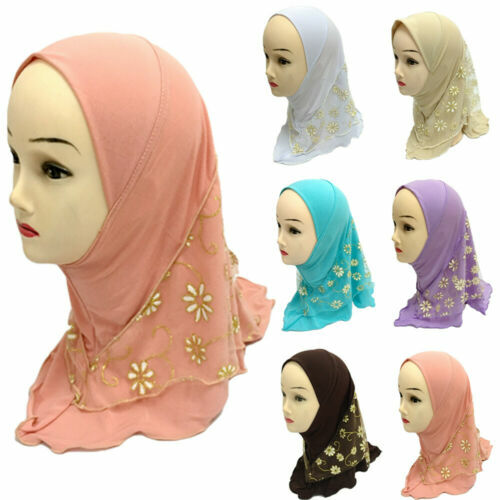 Muslim Kid Girls Hijab One Piece Amira Turban Headscarf Instant Scarf Shawl 2-6Y