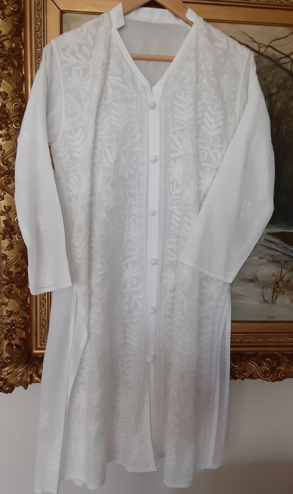 New Women Cotton Kurta, Embroidered Chikankari Top with handmade buttons