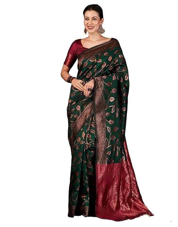 Women Banarasi Jacquard Soft Silk Kanjeevaram Saree with Unstitched Blouse Piece