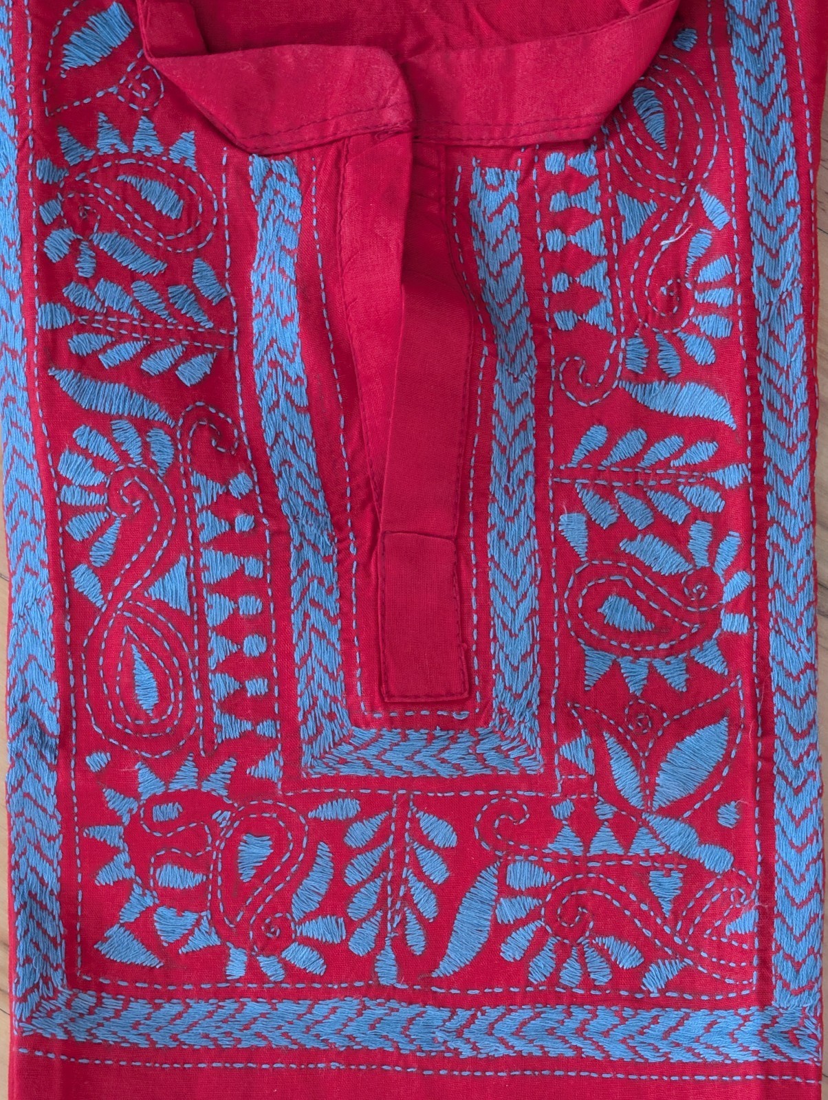 Kurta Top Tunic Cotton Embroidery Red Festive Party Wear Sz 44 37″x21″