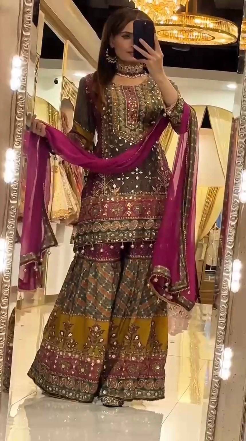 INDIAN PUNJABI PALAZZO SHARARA SUIT WOMEN READYMADE WEDDING PARTY WEAR