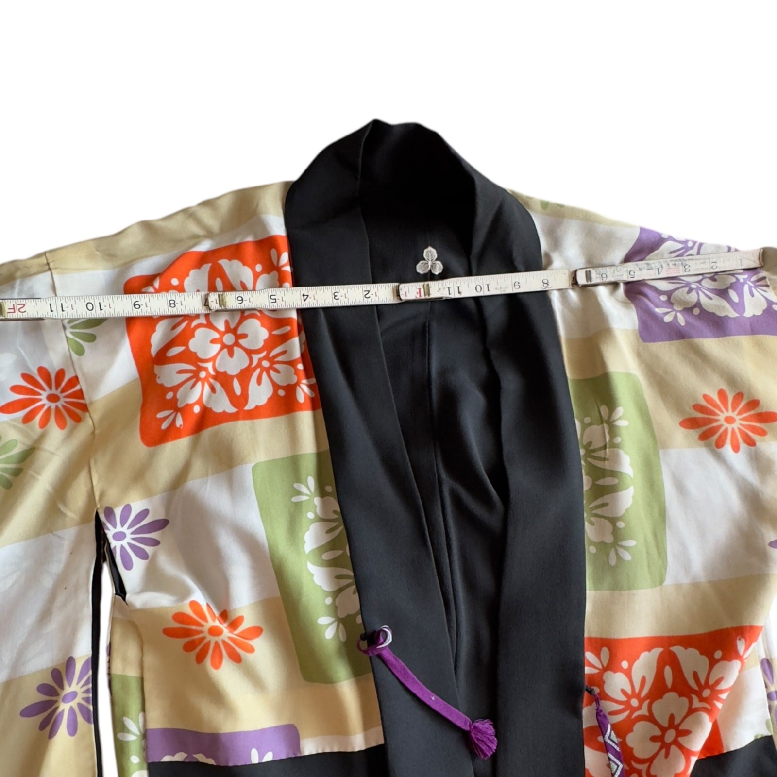 Vintage Reversible Japanese Kimono Silk Floral Print Hand Stitched Haori Nukui