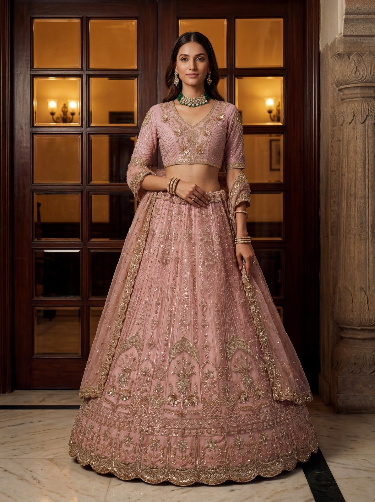 Luxury Bridal Net Lehenga Choli Handwork Sequins Zari Festival Outfit