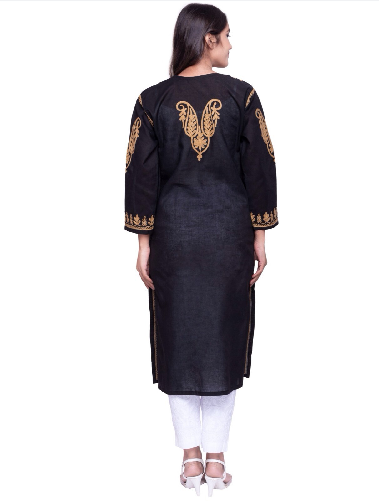 Chikankari kurti aari work black color soft cotton fabric festive & daily wear