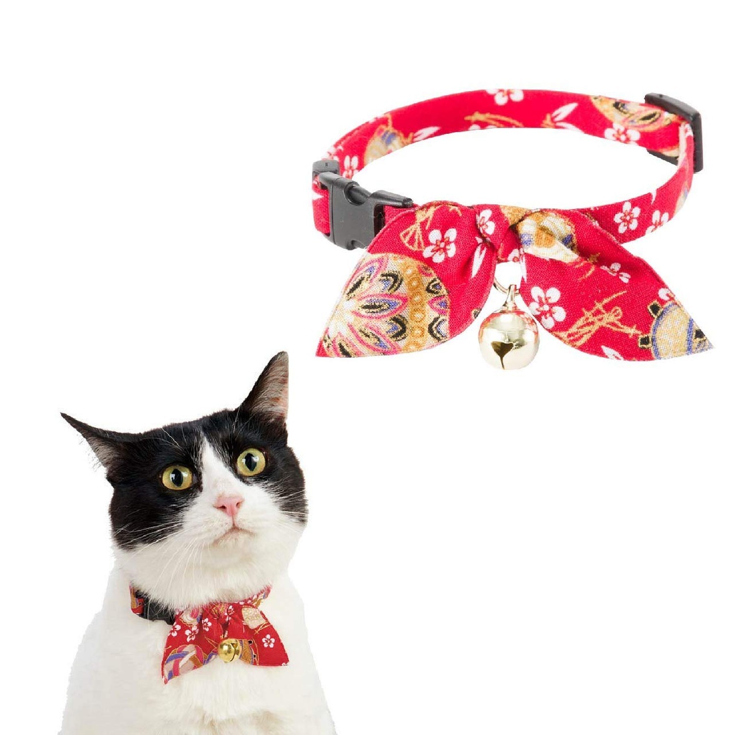 Necoichi Kimono Ribbon Cat Collar (Red) Red