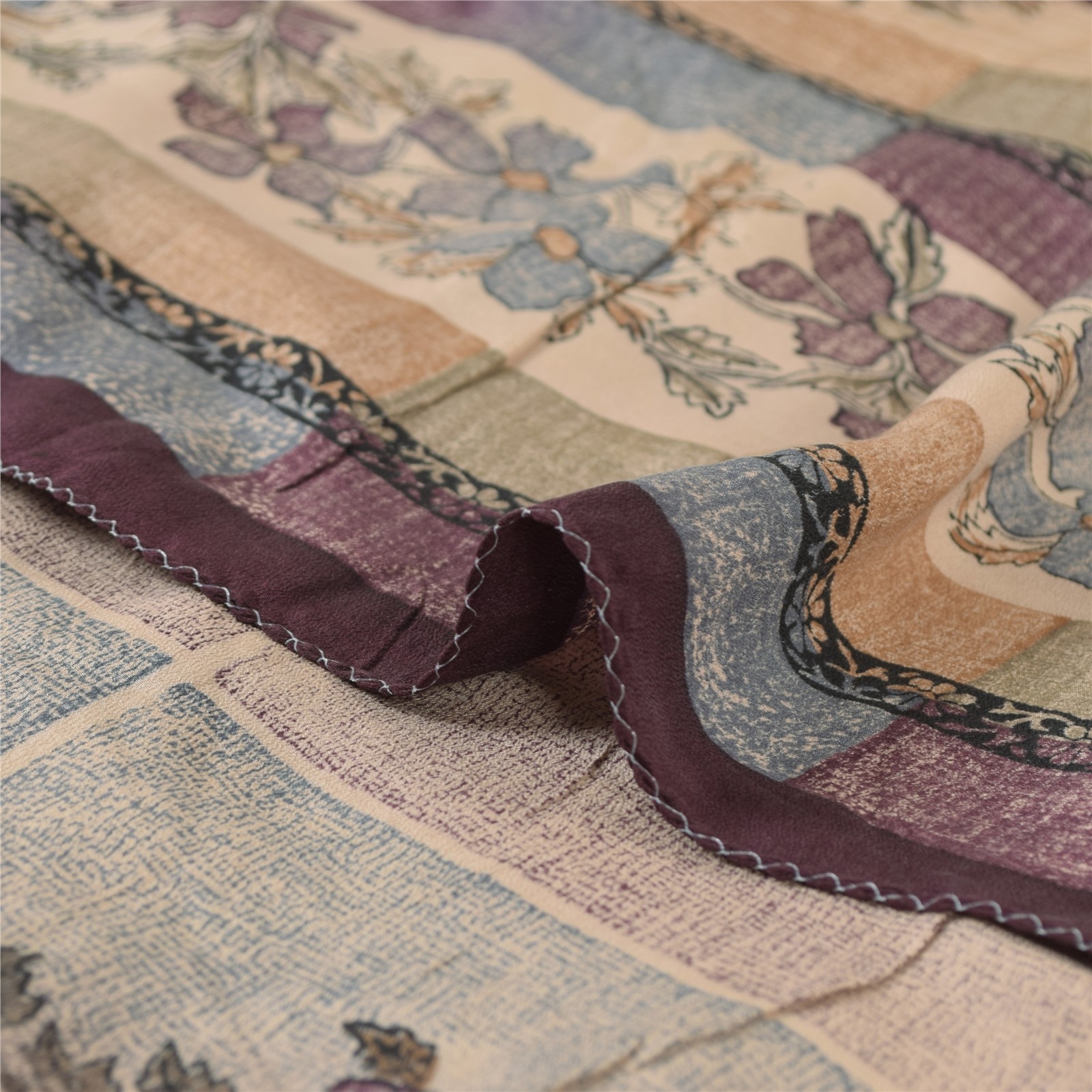Sanskriti Vintage Sarees Pale-Cream Pure Crepe Silk Printed Sari Craft Fabric