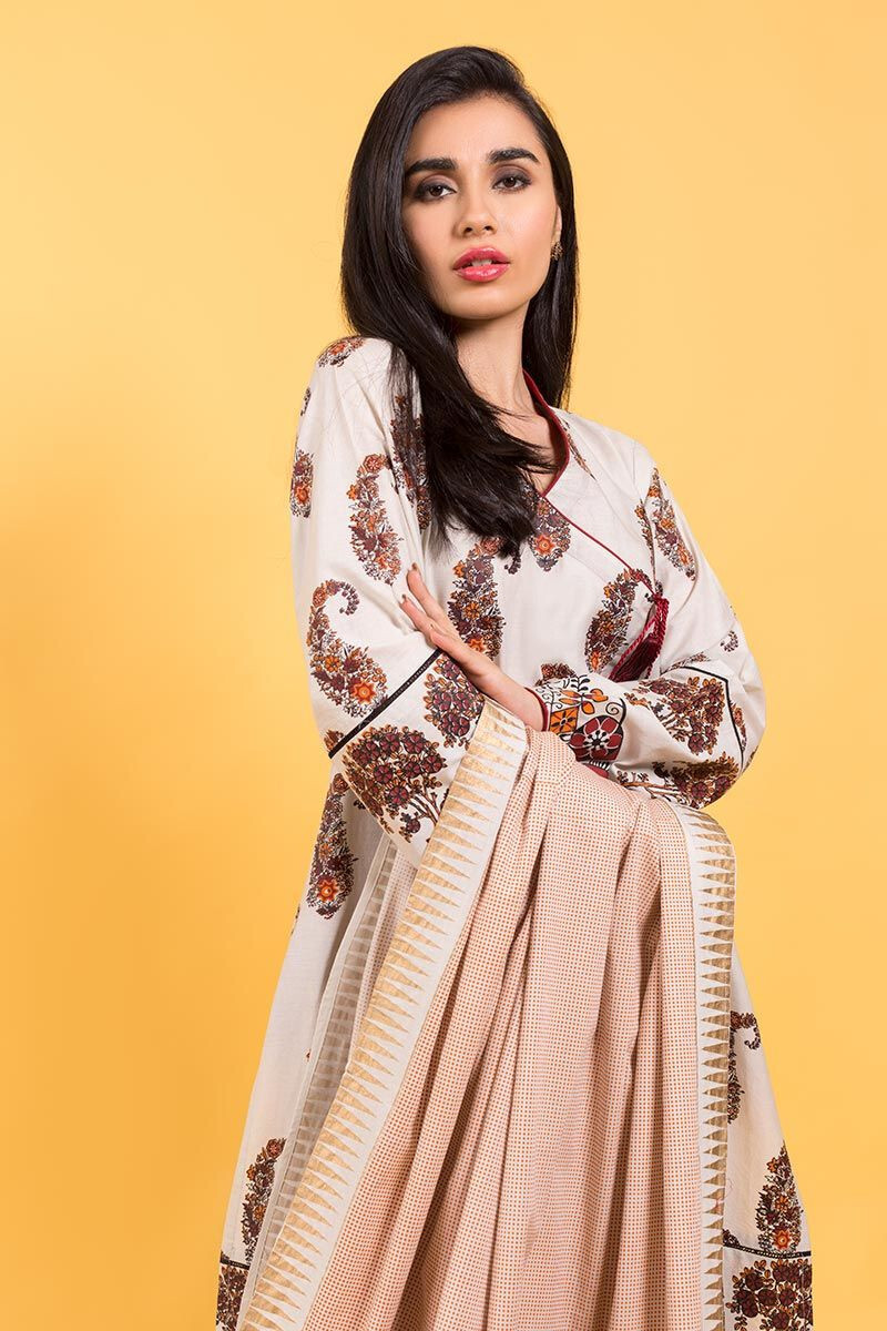 NWT GUL AHMED Size S Screen Printed Angrakha Style Lawn Kurti Dupatta Pakistani
