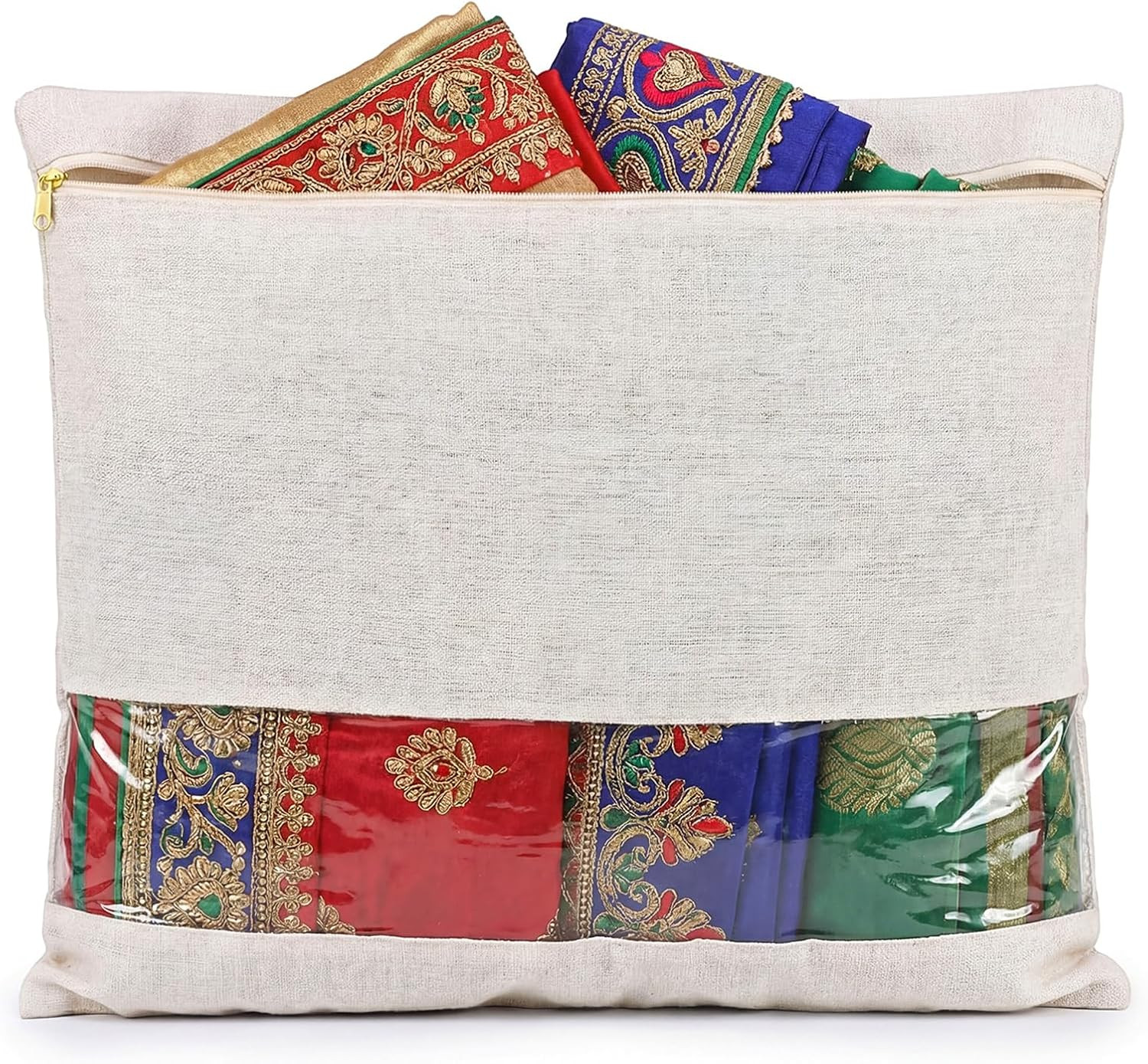 Large Cotton Saree Storage Bags with Transparent Window – Set of 10