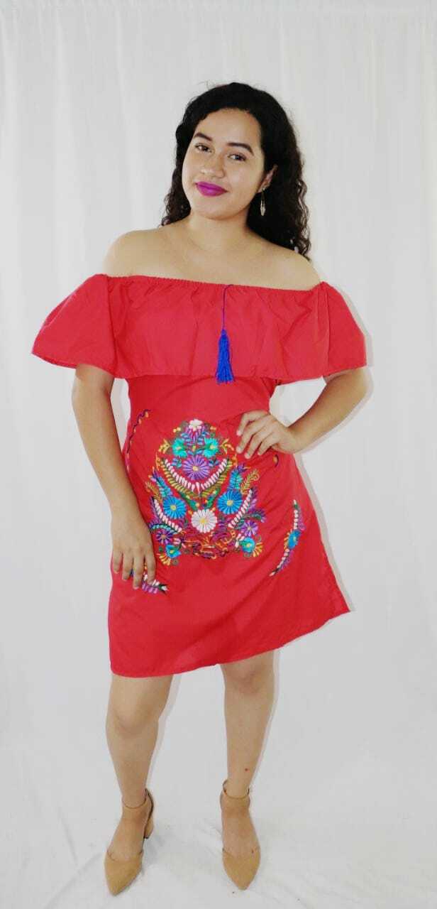 Women’s Handmade Off the Shoulder Embroidered Mexican Dress – Vestido Mexicano