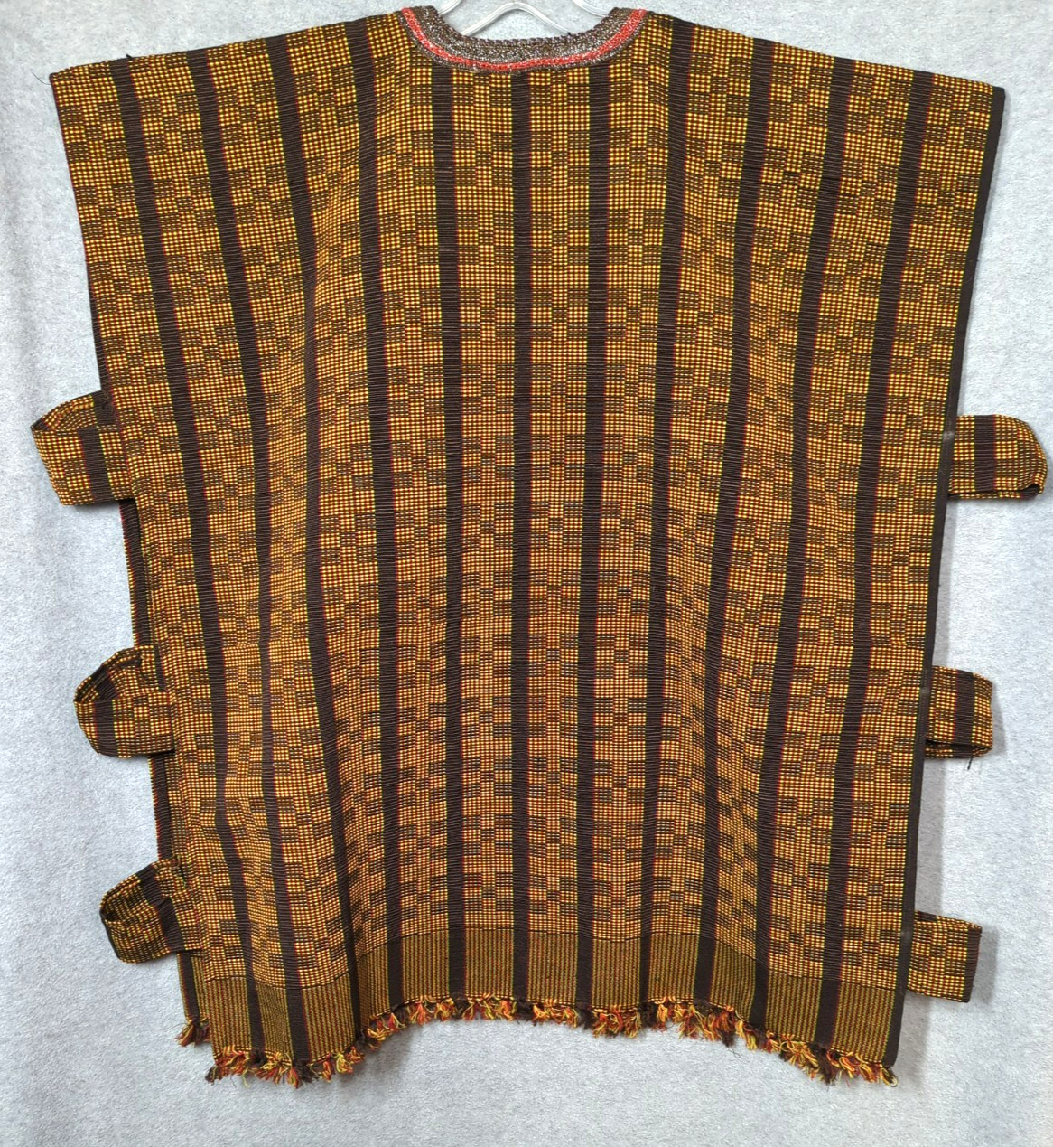 African Woven Embroidered Top XL Open Sides Metallic Thread Centerpiece Stunner