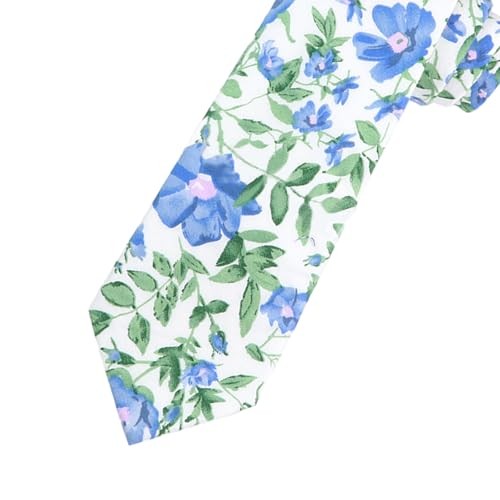 Easter Ties for Men Blue Floral Ties, Flower Tie Cotton Spring Tie Floral Ink