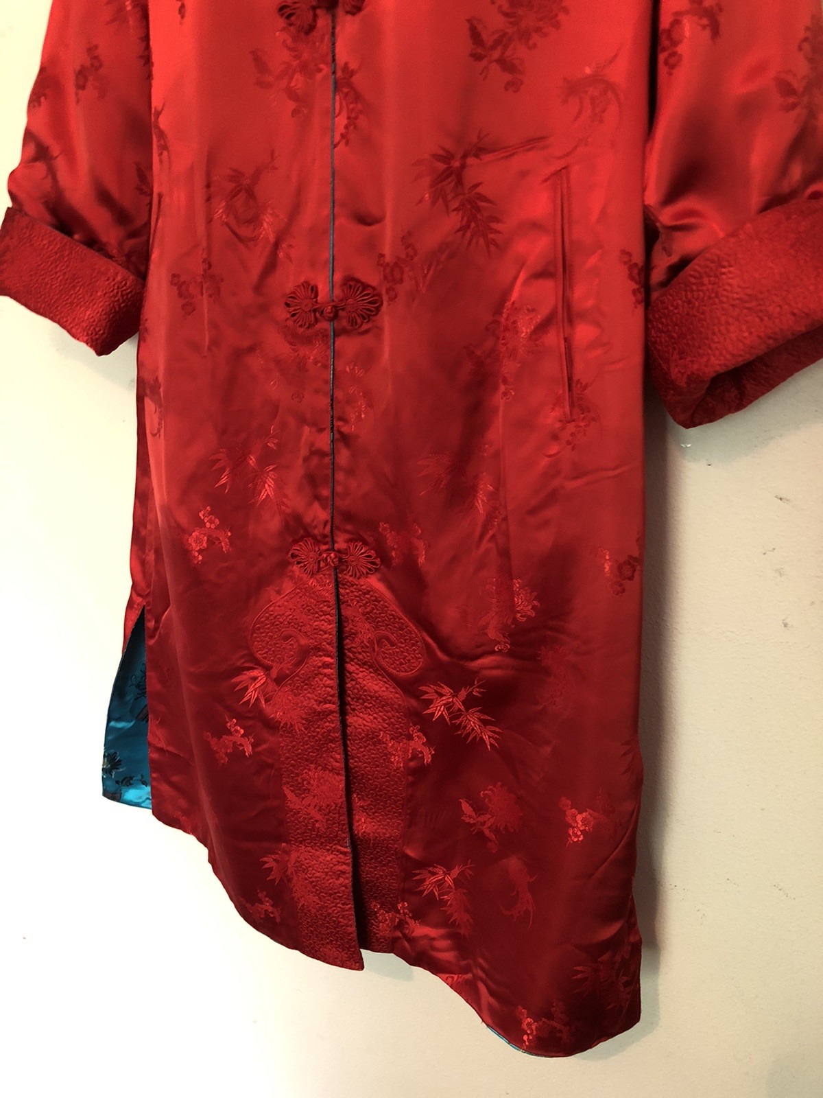 Vtg Peony Brand Chinese Kimono Size 38 Women’s S-M Reversible Blue Or Red FLAWED