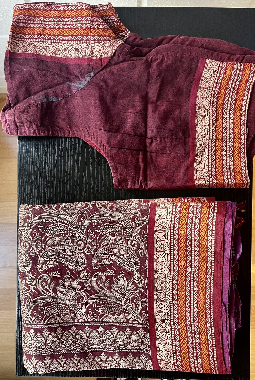 Handloom Multicolored Organic Cotton Saree & Stitched Choli Blouse (Size 4-8)