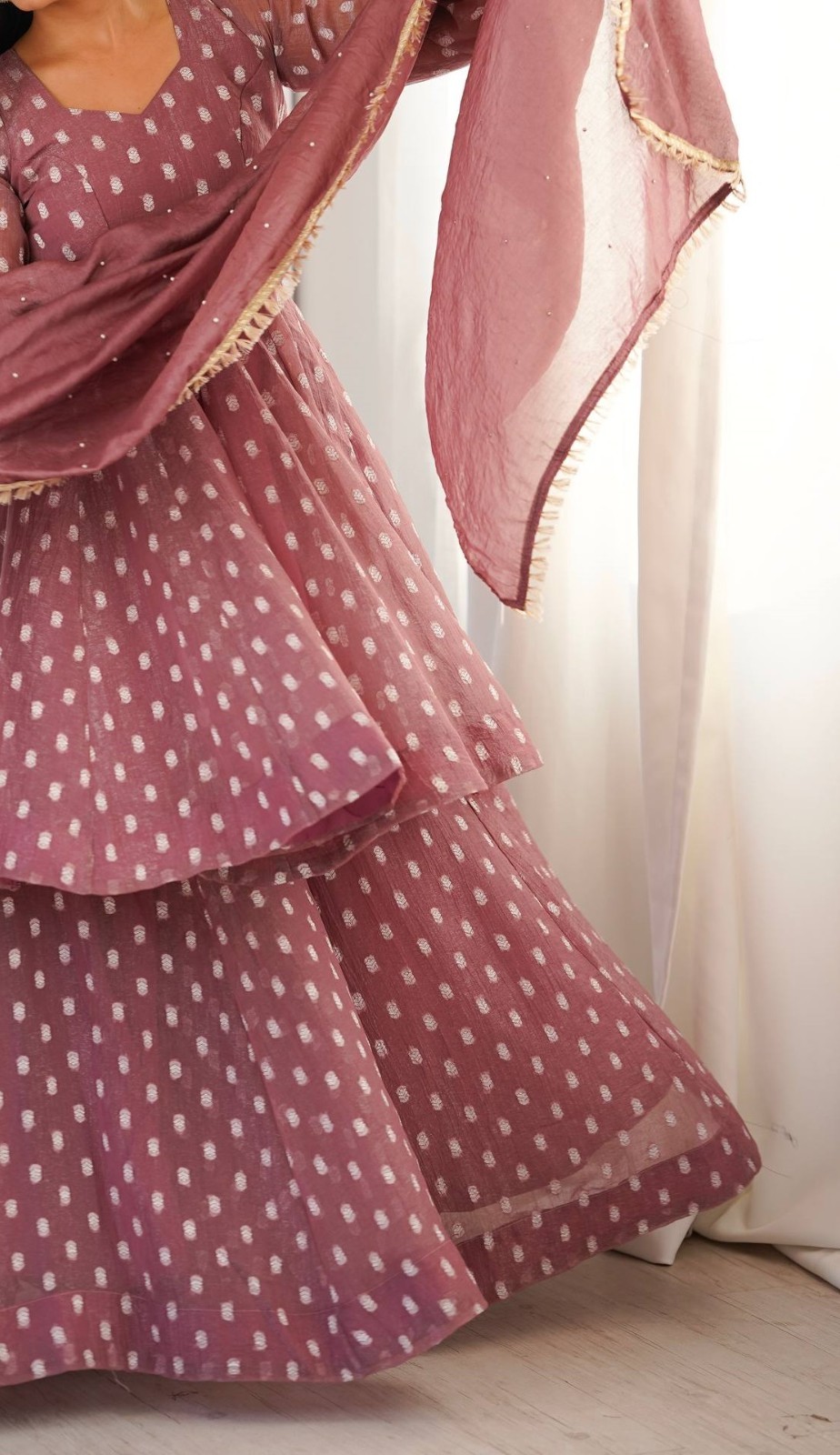 Presenting Heavy Crunchy Silk Pink Top Palazzo With Dupatta For Ethnic Wear