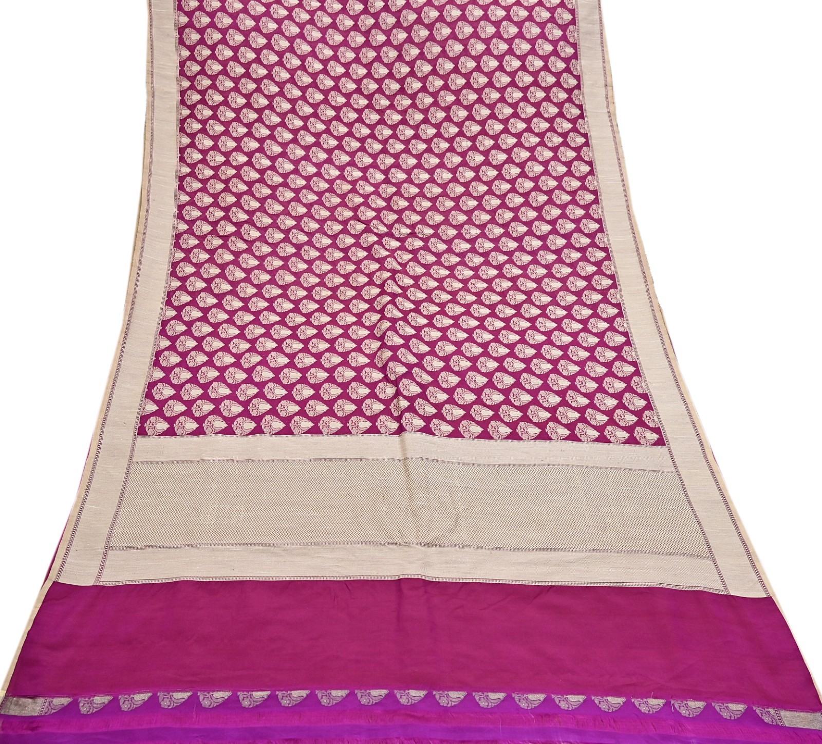 Indian Vintage Heavy Sari Purple & pink Hand Woven Saree 100% Pure Silk Zari 5Yd