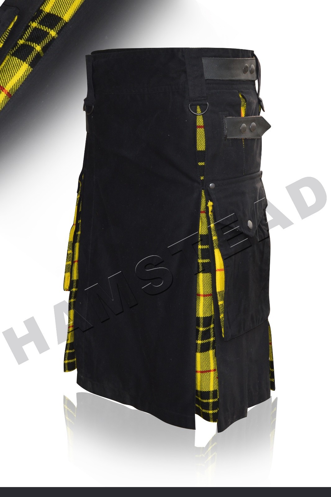 New Modern McLeod of Lewis Tartan & Black Cotton Tactical Scottish Hybrid Kilts