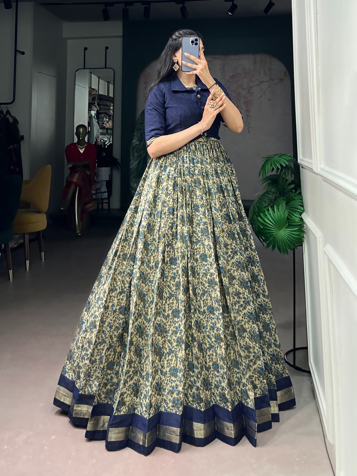 Women’s Chanderi Cotton Lehenga Set with Koti Designer Festive Ethnic Wear