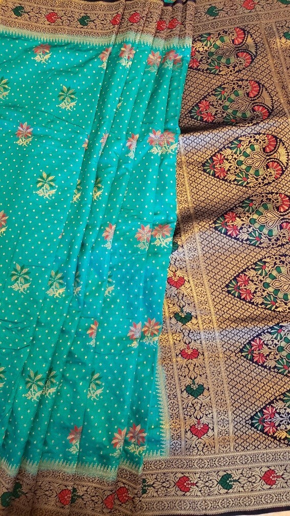 Bangalore Silk Saree Meenakari Zari Woven Work Unstitched Blouse Party Wear