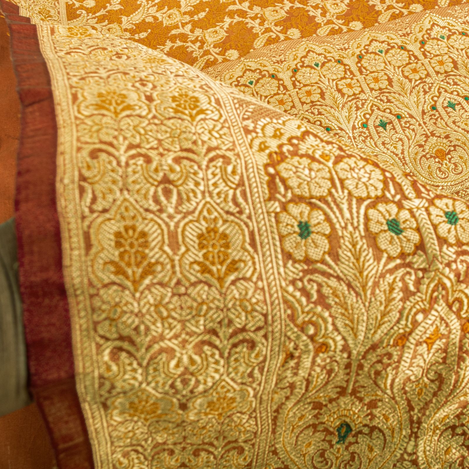 Sanskriti Vintage Orange Blend Silk Saree Banarasi Brocade Handwoven Sari Fabric