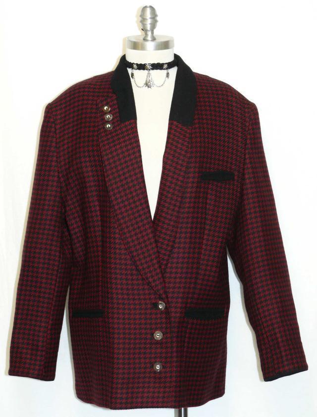 LODENFREY JACKET BOILED WOOL RED BLACK Tweed Women Austria Hunting Riding L B46″