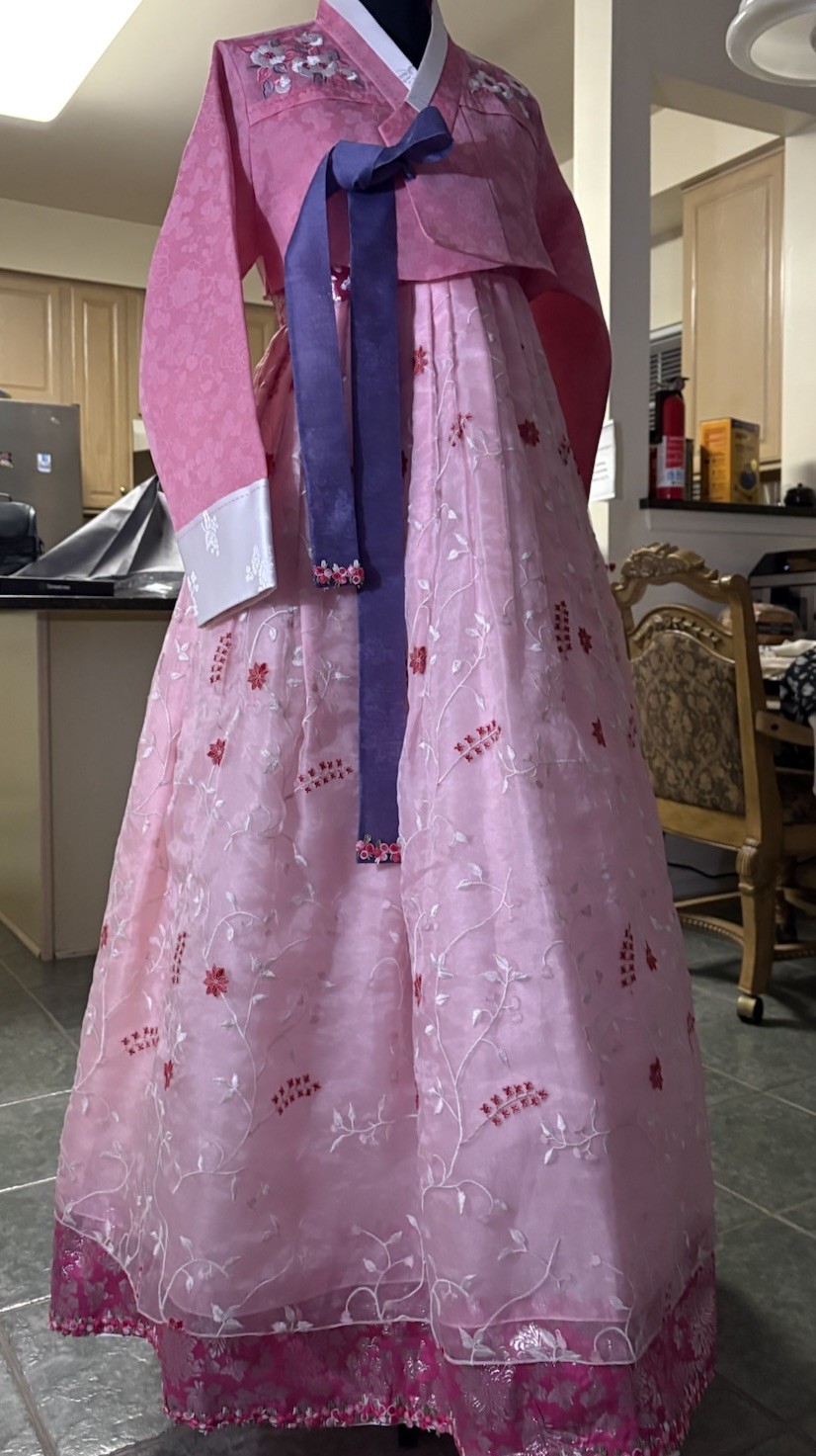 Korean Hanbok 3-tiered floral embroidery skirt Korea Handmade