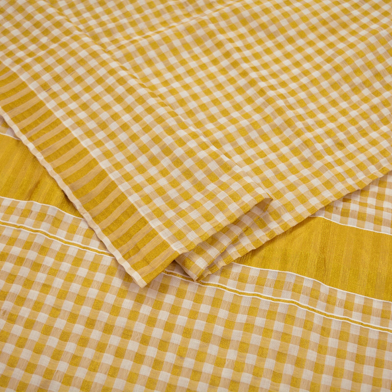 Indian Vintage Heavy Sari Off-White Woven South Sarees Pure Cotton Zari 5Yd
