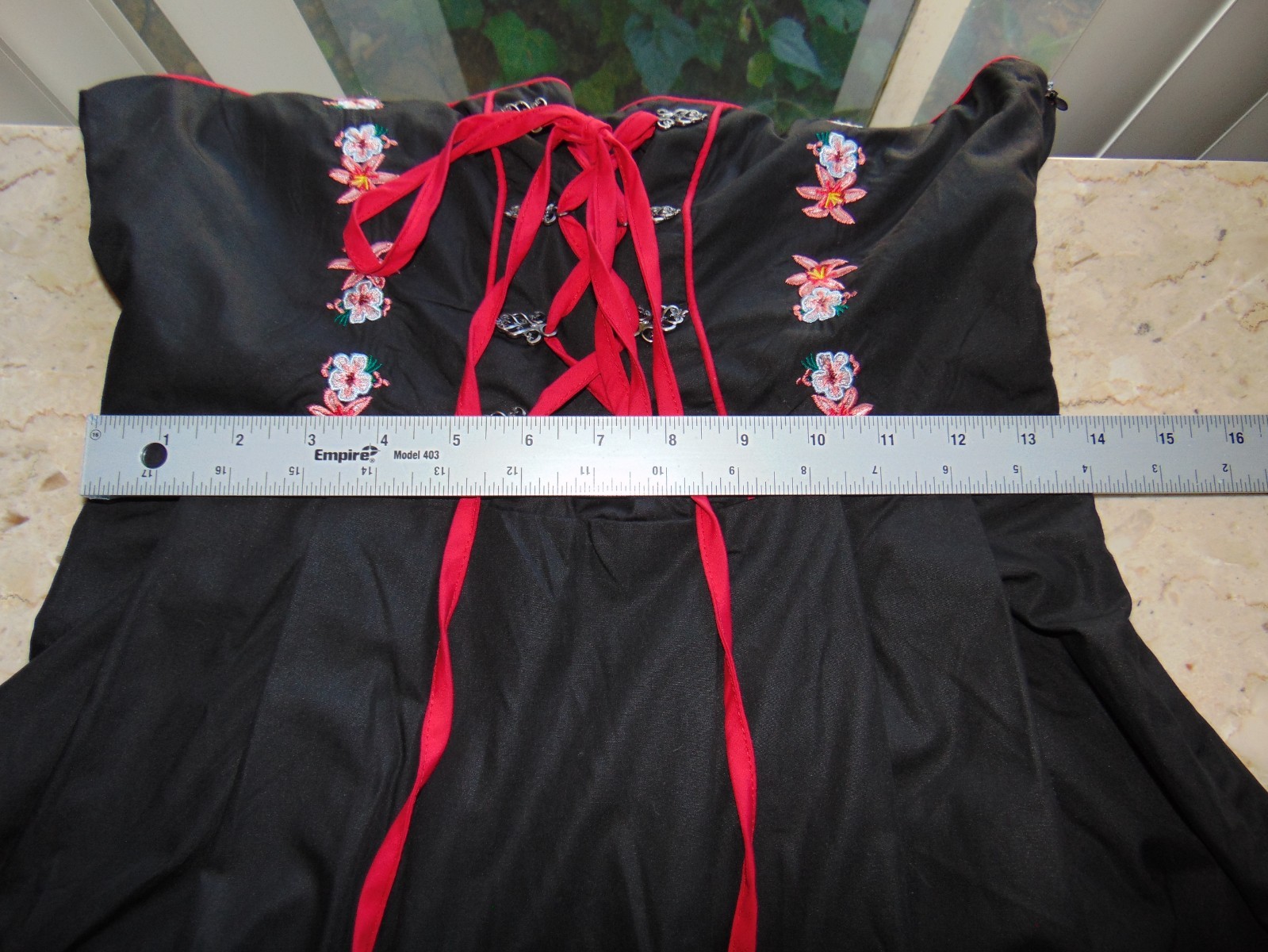 Jasambac Dress Embroidered German Dirndl Black Red Lace-Up Front Whimsioth S