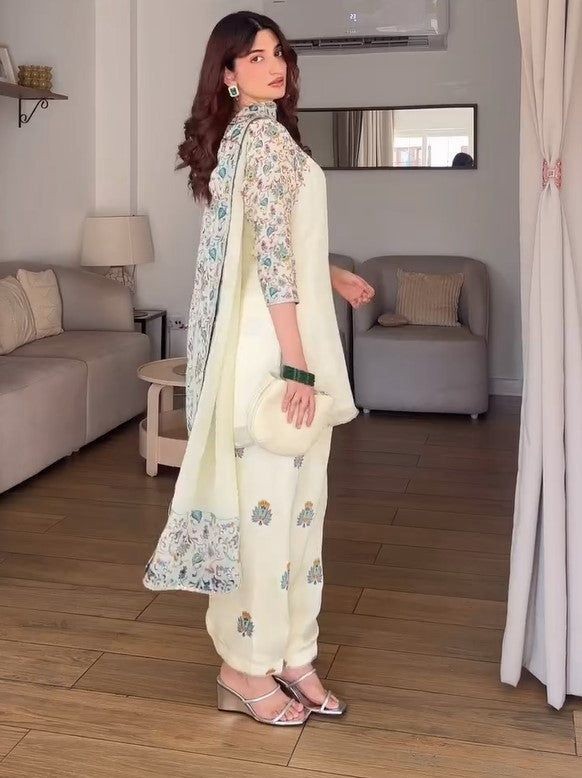 3 PIECE PAKISTANI DESIGNER FARSHI SHALWAR SUIT