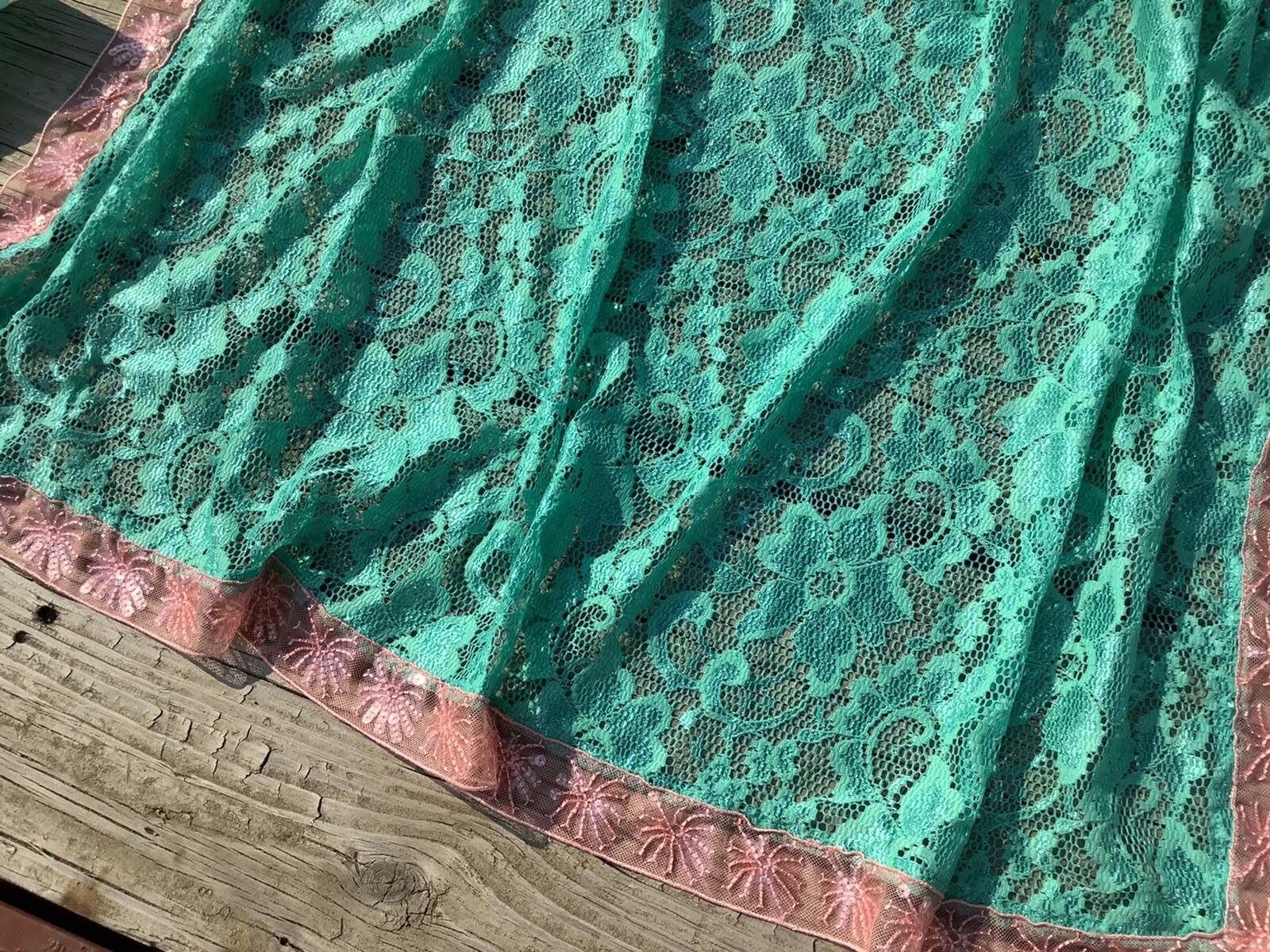 Aqua Green LACE APRON for Dirndl German Hostess EX Long Ties Oktoberfest Plus Sz