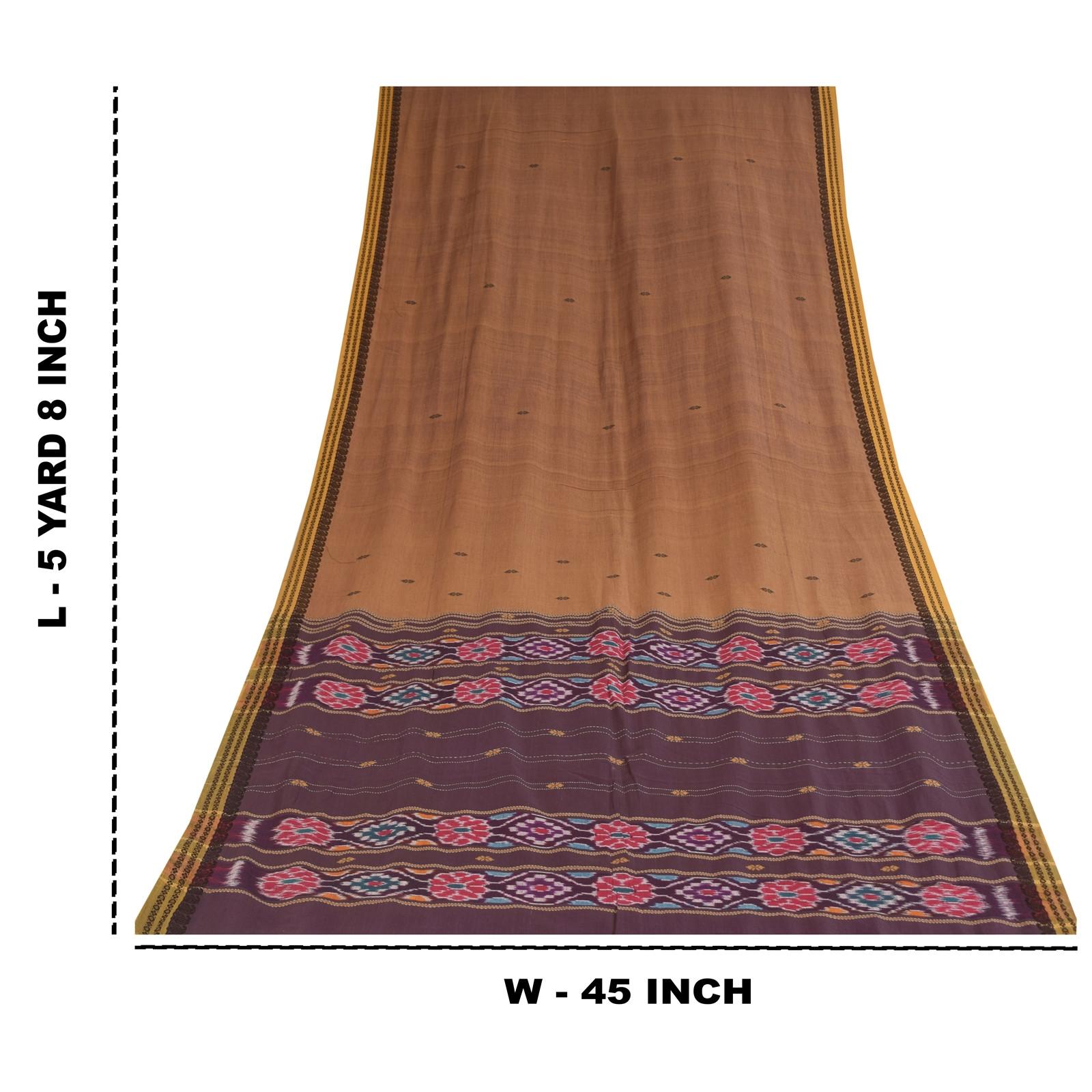 Sanskriti Vintage Brown Sarees Pure Cotton Woven Ikat Sari Premium Craft Fabric
