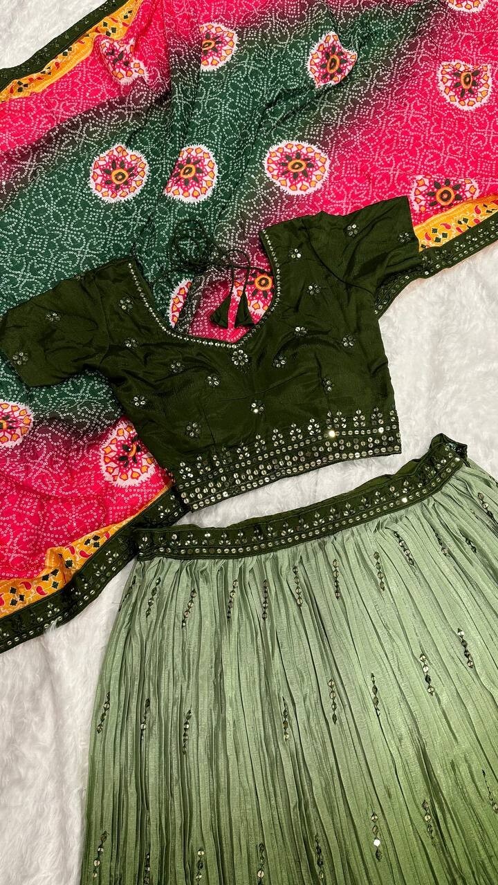 BEAUTIFUL HEAVY CHINNON SILK LEHENGA CHOLI WITH PRINTED DUPATTA FOR WEDDING