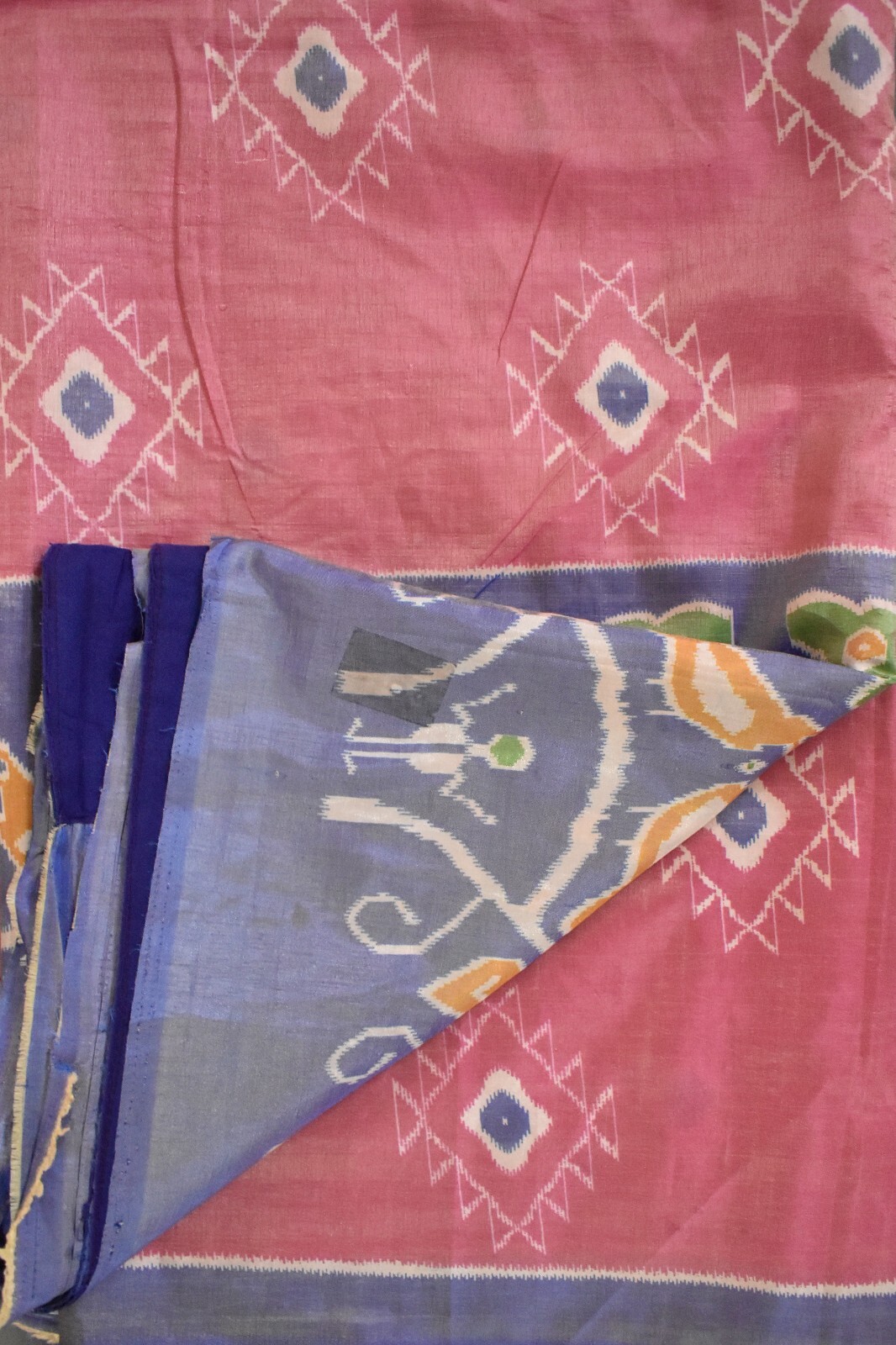 FNC Vintage Pink Sambalpuri Ikat Sarees Handwoven Art Silk Sari Fabric Antique